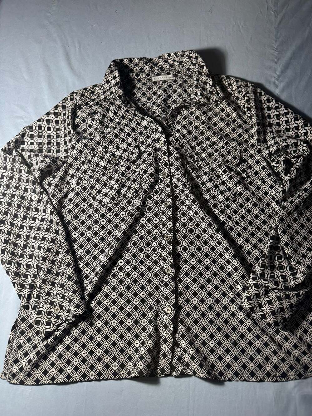 Notations Button Down Shirt Size L Black White Geometric